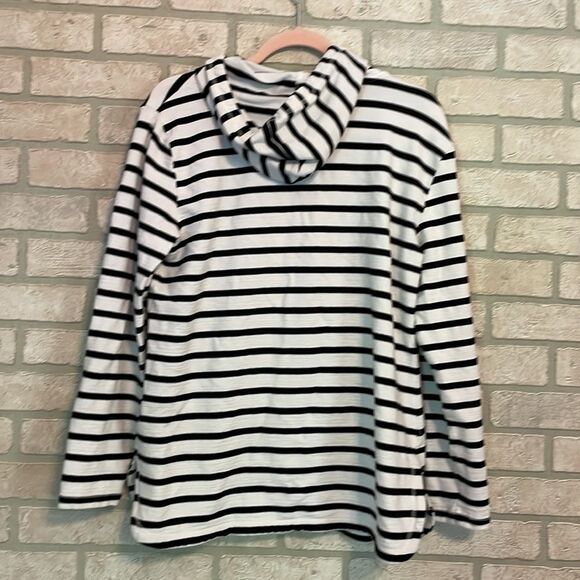 T By Talbots Womens Black white Striped Full Zip Hooded jacket Size Large - Picture 5 of 6